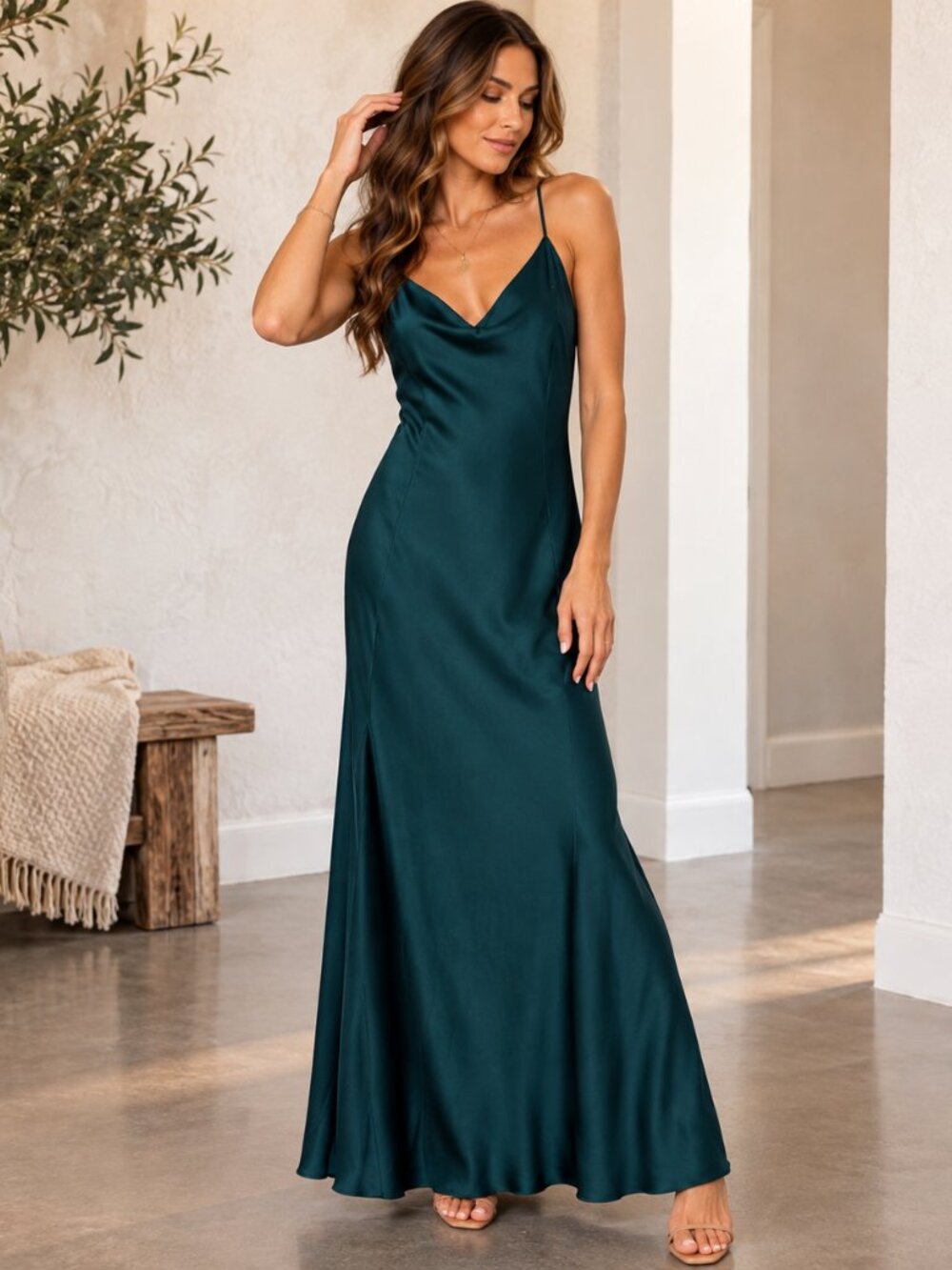 Lanston Teal Satin Slip Maxi Dress Size M NWT